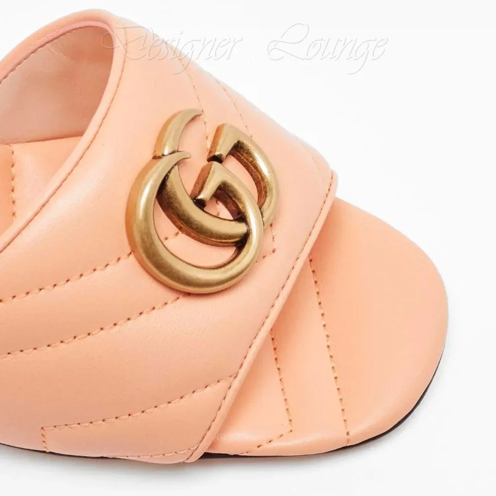 NEW GUCCI GG Marmont Matelasse Leather Mules Sandals Peachy Chic EU 40.5 US 10.5